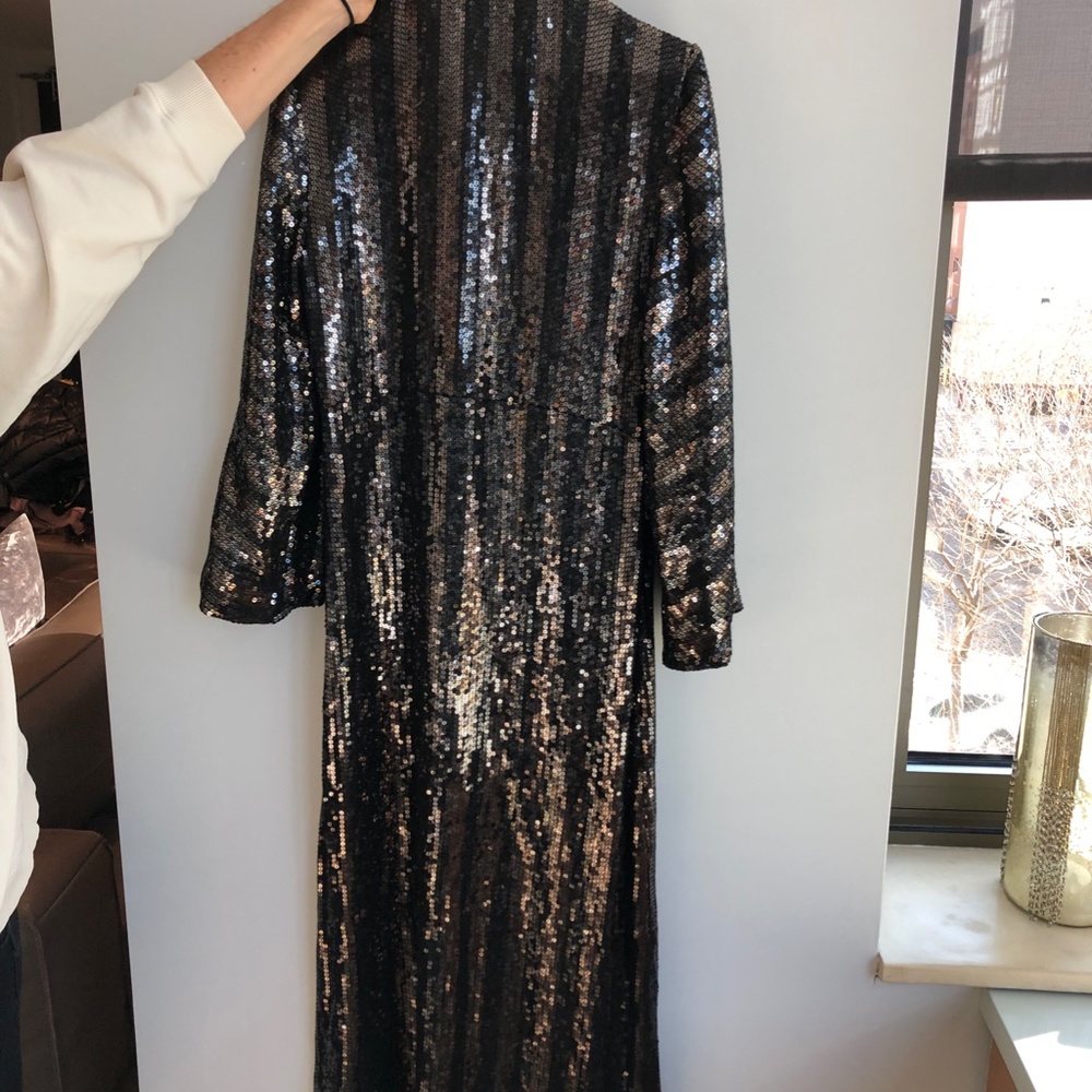 Designer Sequin Open Front Long Cardigan Coat She… - image 5